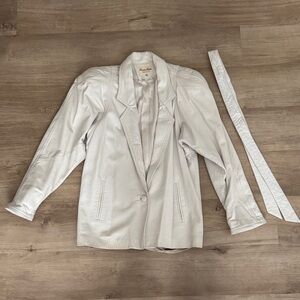Vtg White/Cream Women's Leather Blazer Jacket sz 6